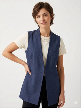 Women's Willow & Thread Blue Longline Open Front Tailored Vest Blazer NWT Size 8